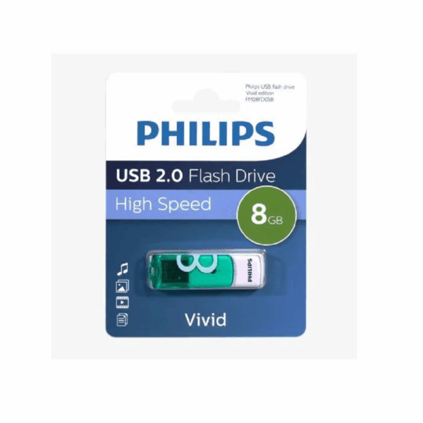 CLÉ USB PHILIPS VIVID 8GO USB 2.0 – BLANC & VERT